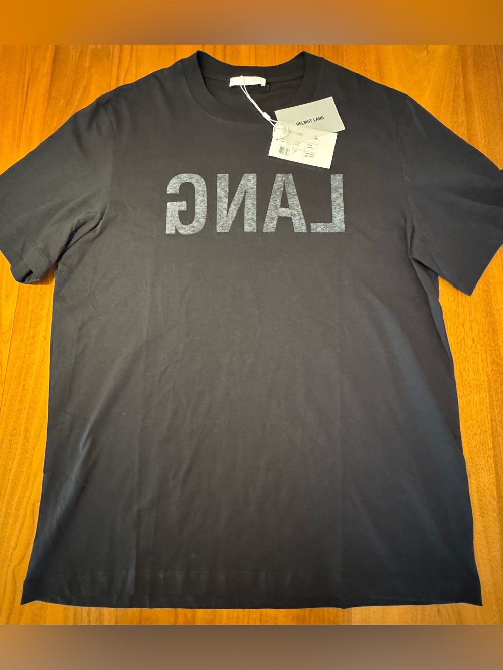 Helmut Lang Black Cotton Graphic Reverse Logo T-Shirt, 100% Cotton. Size L. NWT